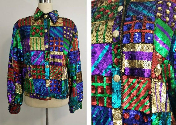 Vintage Sequin Jacket / Rainbow / Novelty Jacket … - image 1