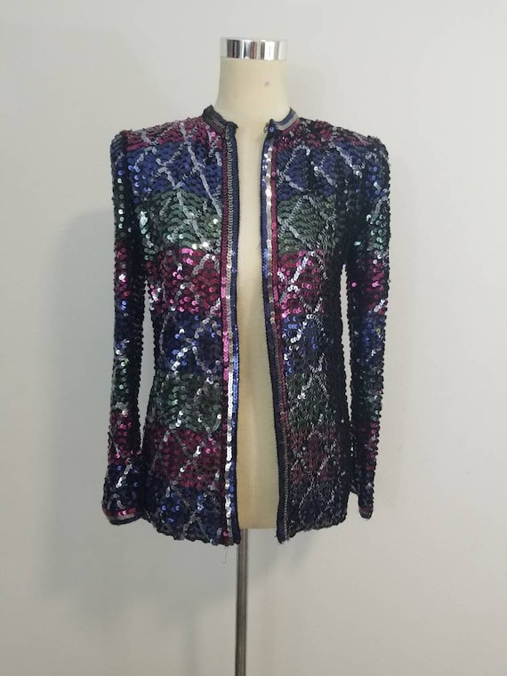 Sequin and Beaded Vintage Cardigan/ Multicolored