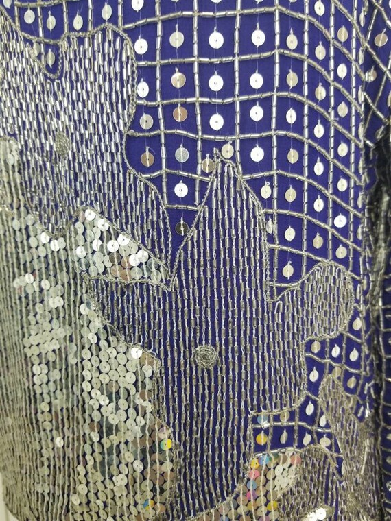 Vintage Sequin & Beaded Top/ Judith Ann/ Blue and… - image 4