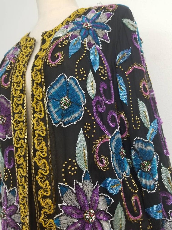 Vintage Floral Beaded and Sequin Jacket/ Colorful - image 3