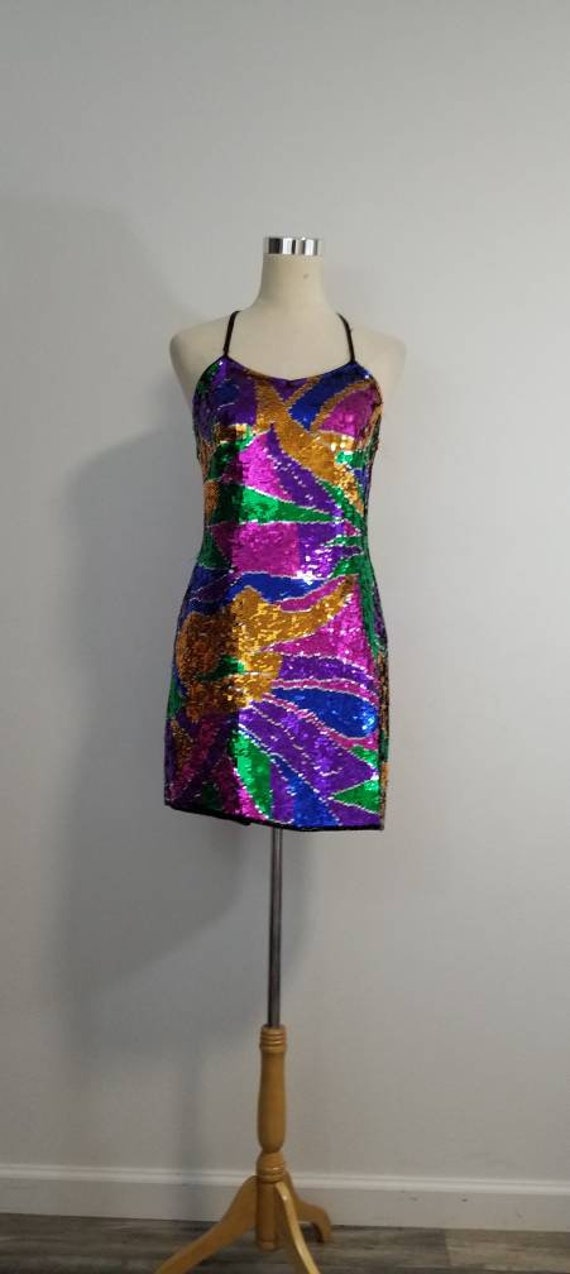 PRICE DROP* Vintage Sequin and Beaded Dress/ Rainb