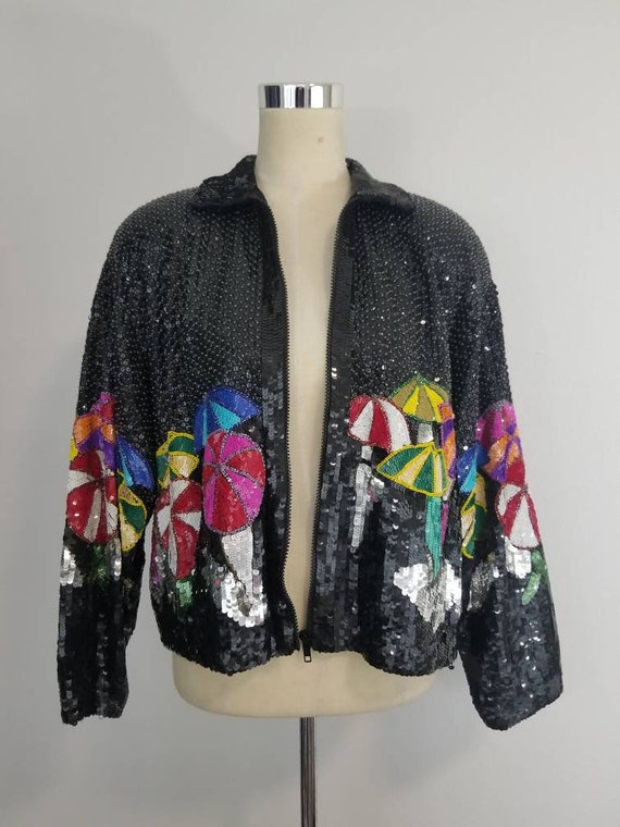 Vintage Sequin Bomber Jacket / Novelty Jacket / C… - image 5