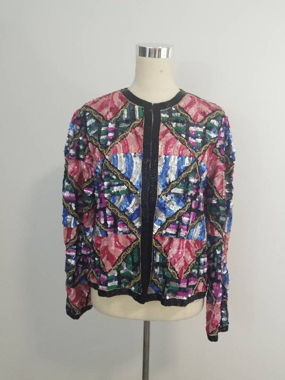 Heavily Beaded and Sequined Vintage Jacket/ Rainbo