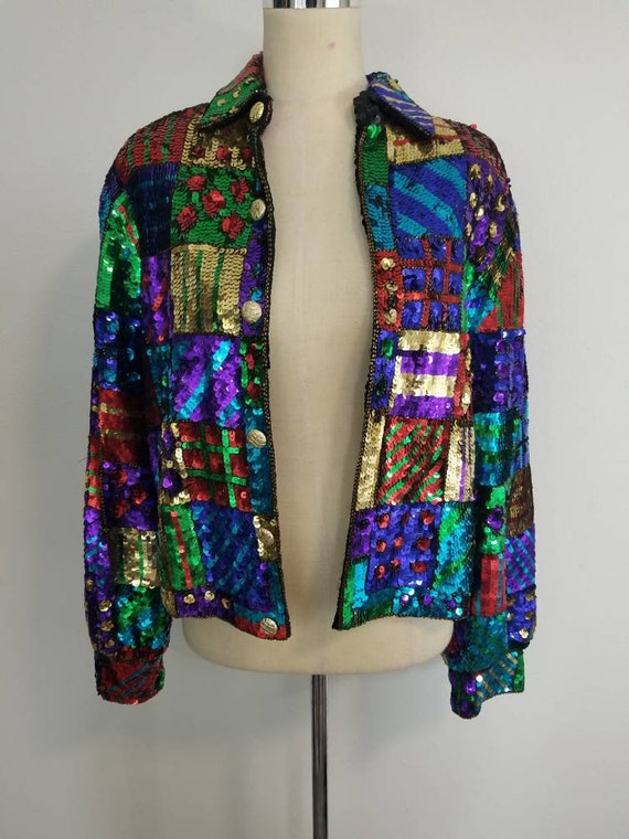 Vintage Sequin Jacket / Rainbow / Novelty Jacket … - image 4