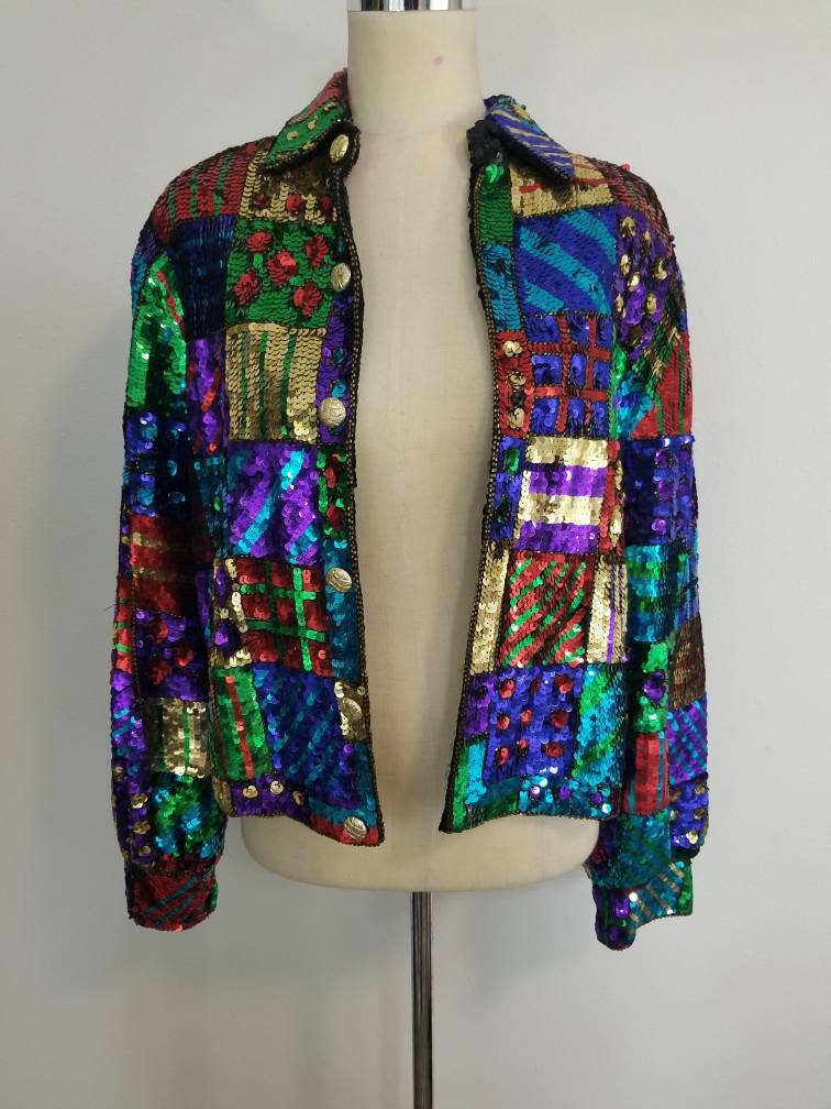 Vintage Sequin Jacket / Rainbow / Novelty Jacket / Checkered - Etsy