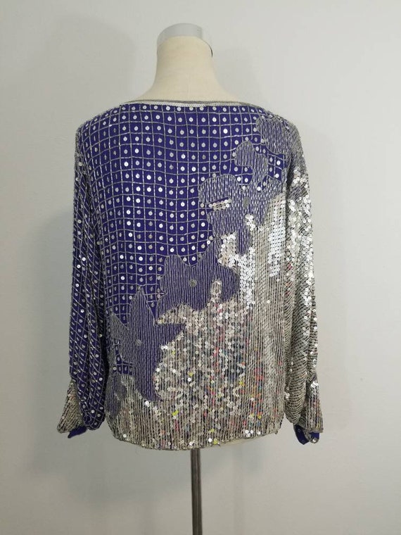 Vintage Sequin & Beaded Top/ Judith Ann/ Blue and… - image 8