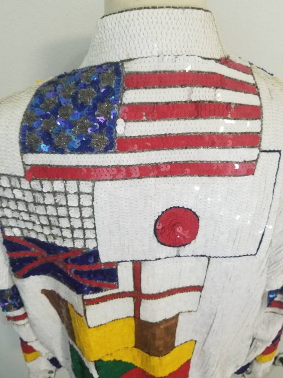 Vintage Sequin Bomber Jacket / Novelty Jacket /Flags … Gem