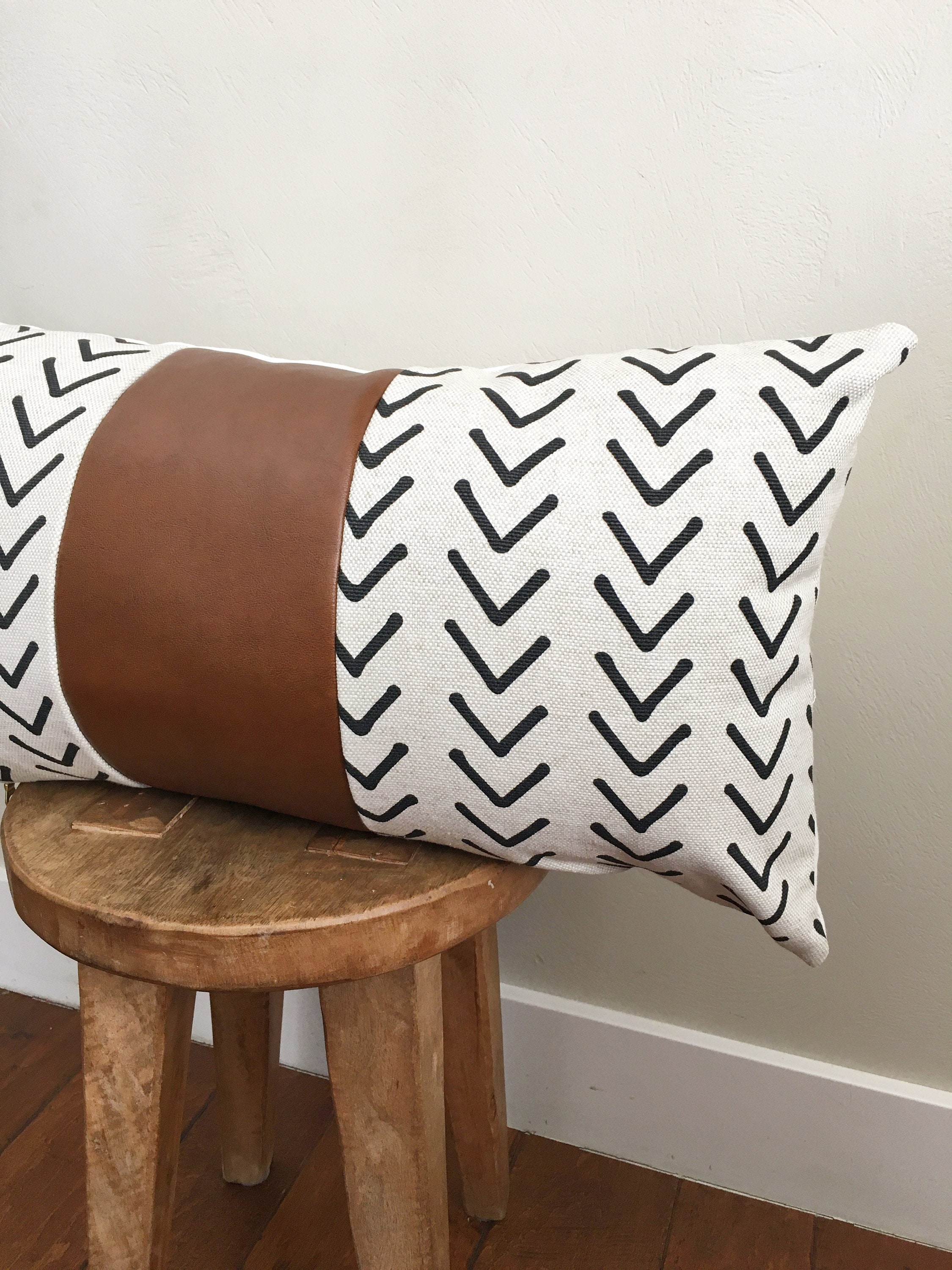 Faux Leather/ Boho Style Lumbar Pillow Cover Etsy