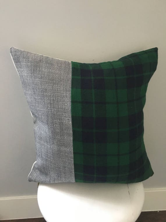Gray Navy and green plaid pillow cover Sage Green Buffalo Plaid Pillow Cover