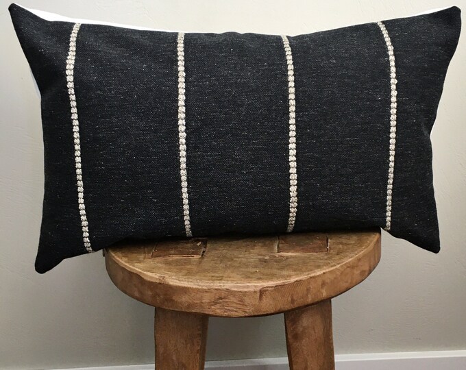Modern Black With Cream Stripe Lumbar Pillow Cover Etsy
