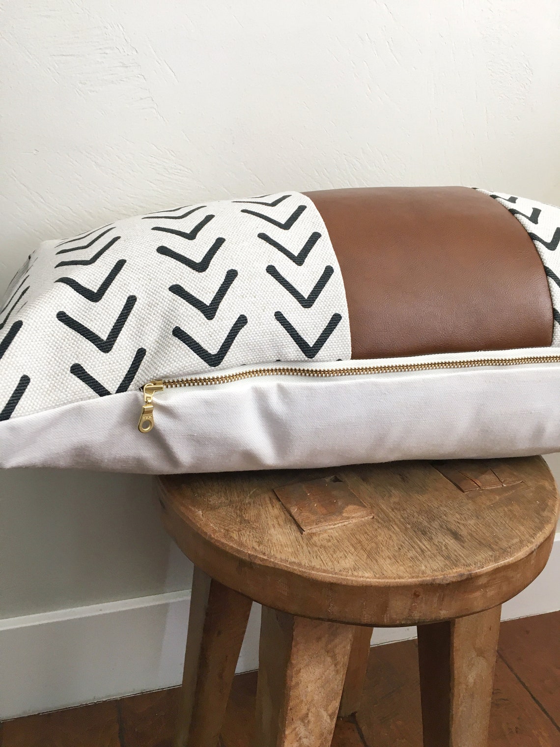 Faux Leather/ Boho Style Lumbar Pillow Cover Etsy
