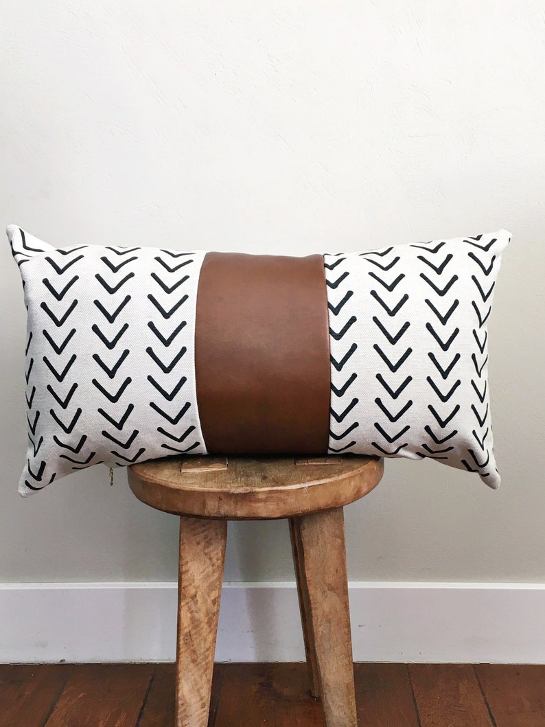 Faux Leather/ Boho Style Lumbar Pillow Cover Etsy