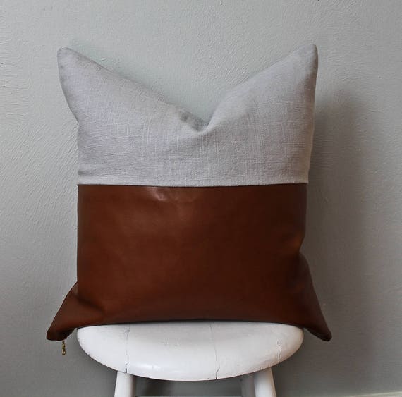 Modern Faux Leather And Gray Linen Pillow Cover Etsy