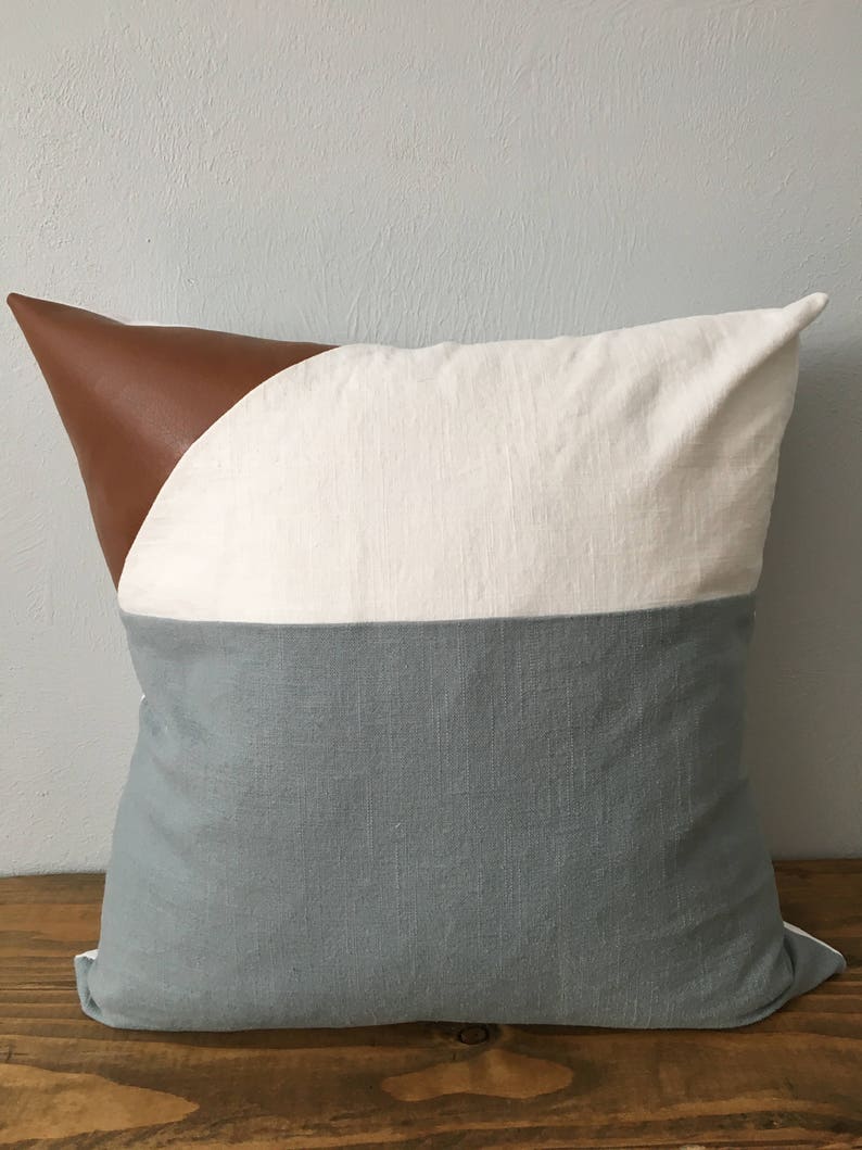 Modern Faux Leather and Linen Pillow Cover - Etsy