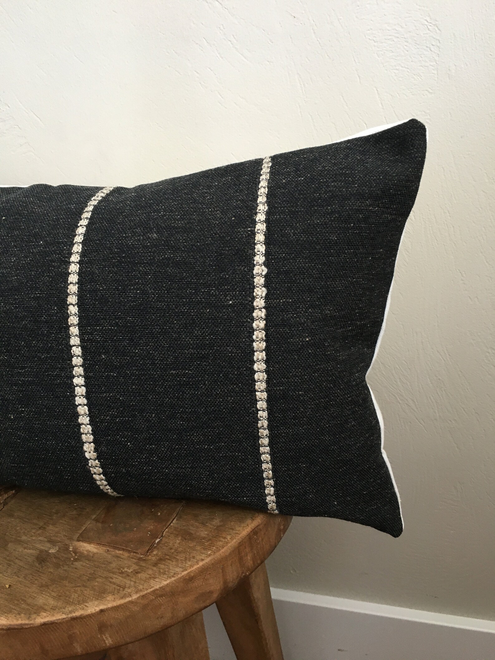 Modern Black With Cream Stripe Lumbar Pillow Cover Etsy