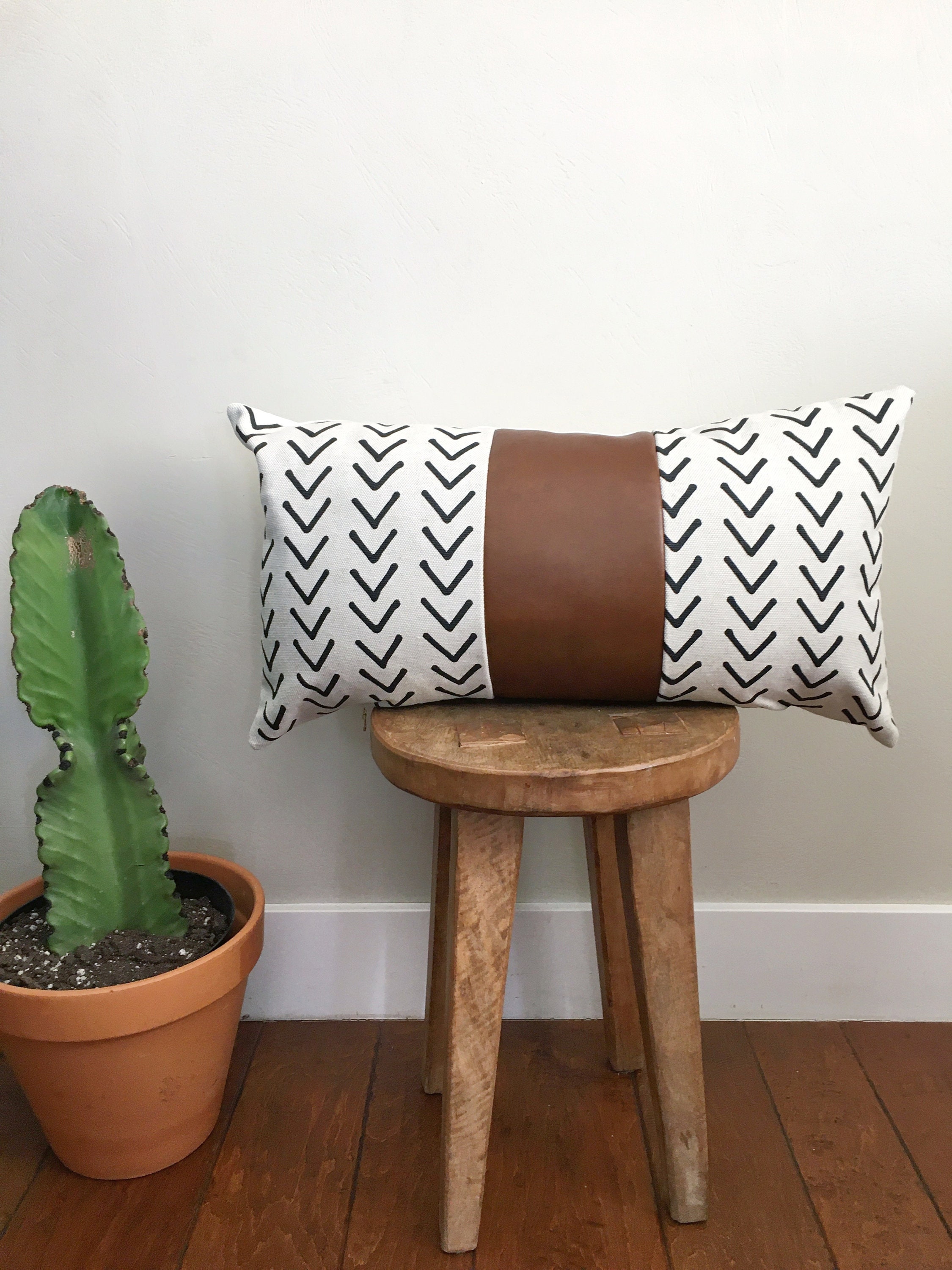 Faux Leather/ Boho Style Lumbar Pillow Cover Etsy