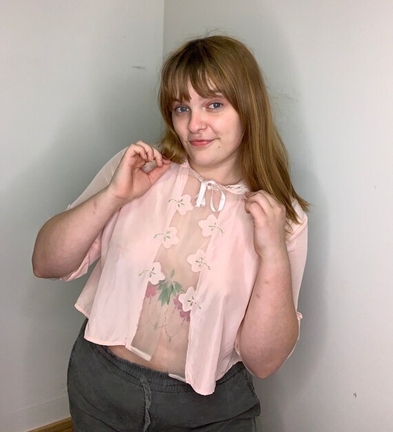 1950s Lingerie Pink with Flowers Over Coat!