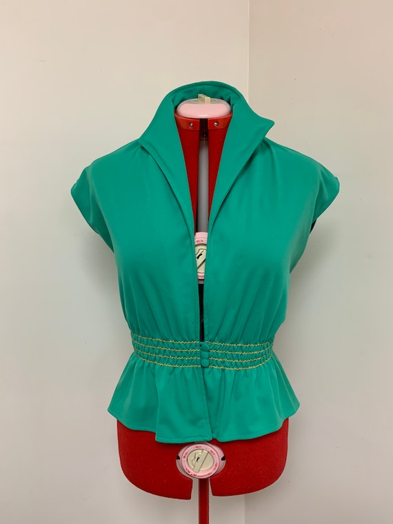 1970s Green Scrunch Christmas Blouse!