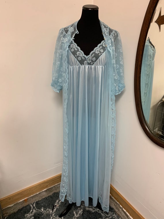 1960s Blue Susan Lisa Burlesque Peignoir Lingerie