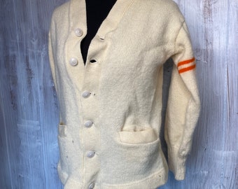 1950s Wool Knitted Letterman’s Sports Man Jacket by Longtin’s Sport Shop Evanston Illinois