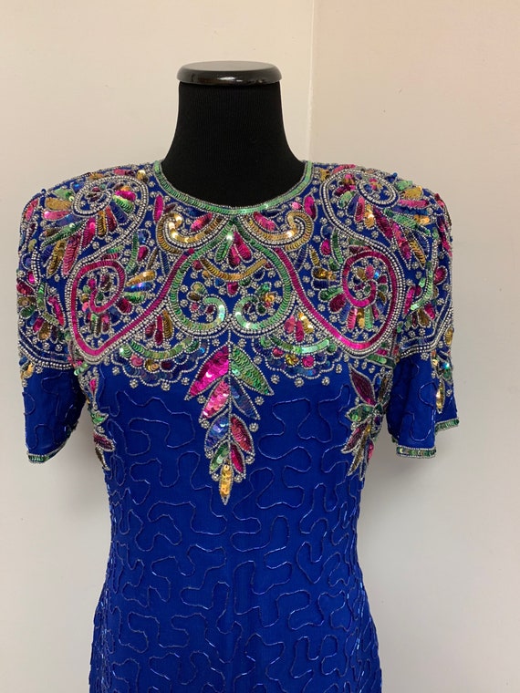Vintage Beaded 100% Silk Laurence Kazon Dress - image 2