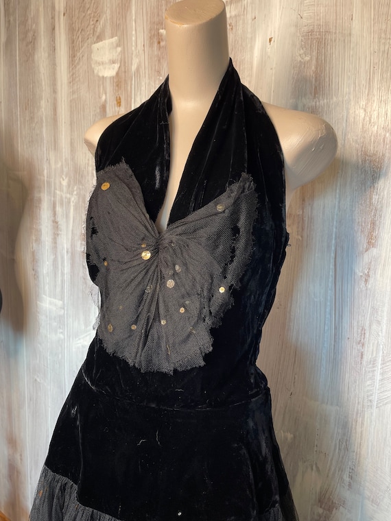 1950s Black Tulle and Velvet Handmade Dress - image 3