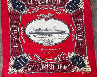 Vintage Holland American Line S.S. Nieuw Amsterdam Vessel Scarf