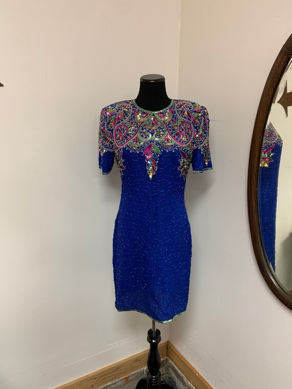 Vintage Beaded 100% Silk Laurence Kazon Dress