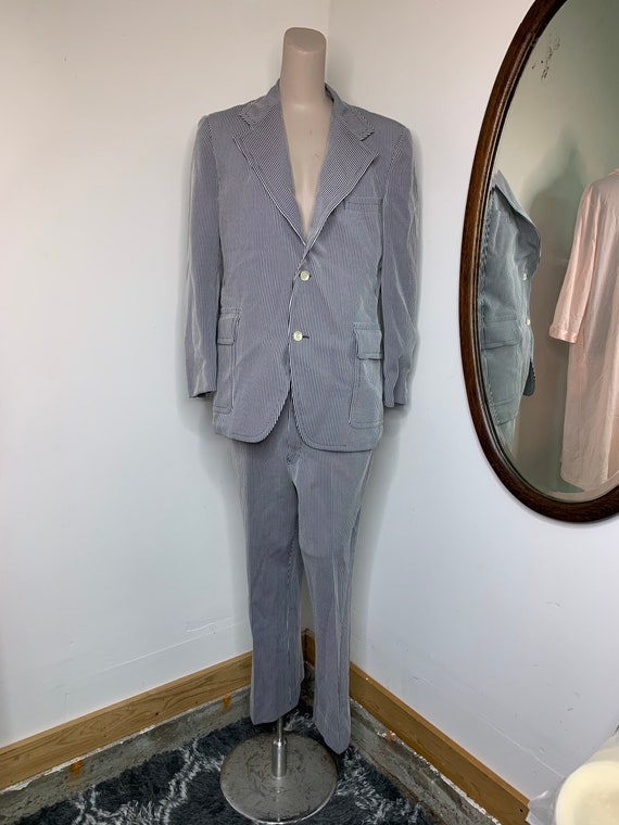 1970s Cricketeer Blue pinstripe suit with pants