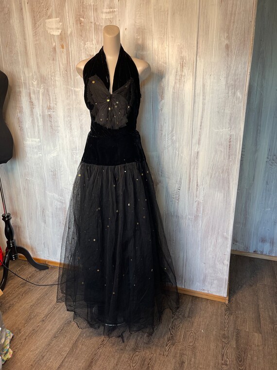 1950s Black Tulle and Velvet Handmade Dress - image 2