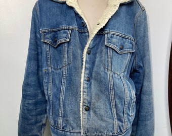 1990s Silver Spur Sherpa Distressed Denim Jacket