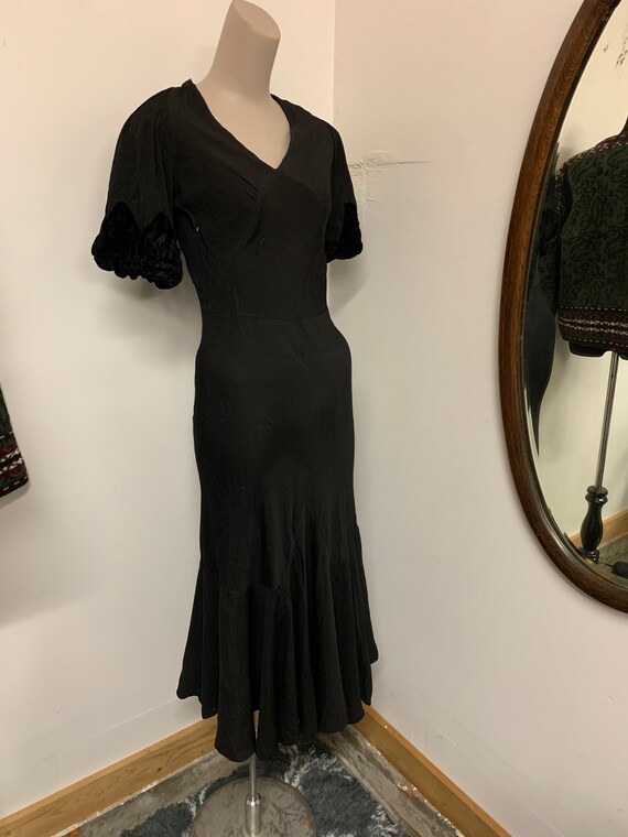 1930s Black Velvet Dress