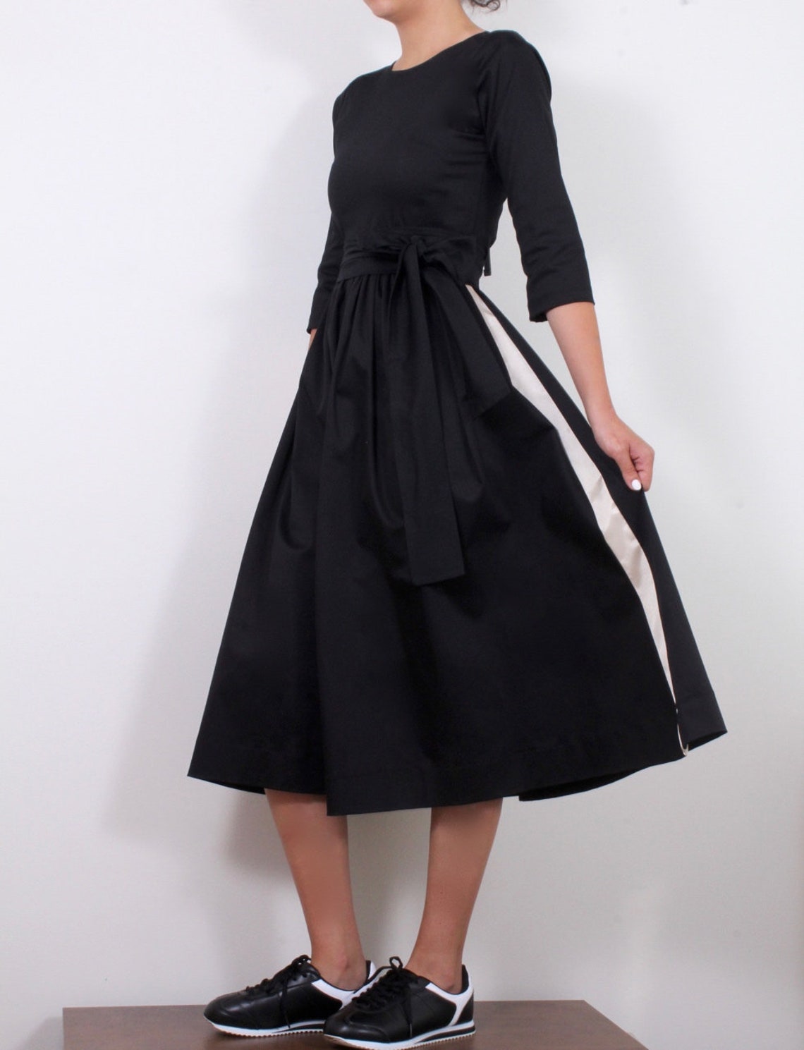 Dress in Black With Contrasting Trims in Vanilla Color - Etsy