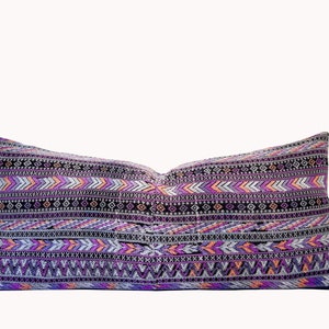 Purple vintage hand embroidered textile lumbar pillow in bold tribal chevron or zigzag style. Eclectic bohemian Guatemalan huipil cushion image 2