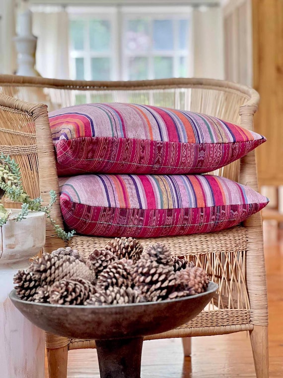 Boho Pink Ikat Pillow Double Sided Guatemalan Cortes Pillow