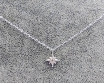 Silver North Star Necklace, Sterling Silver Necklace, CZ