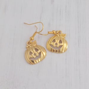 Halloween Pumpkin Earrings, Gold Plated Drop Earrings