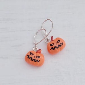 Halloween Pumpkin Earrings, Silver Plated Lever Back Earrings
