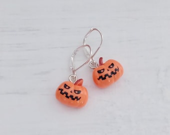 Halloween Pumpkin Earrings, Silver Plated Lever Back Earrings