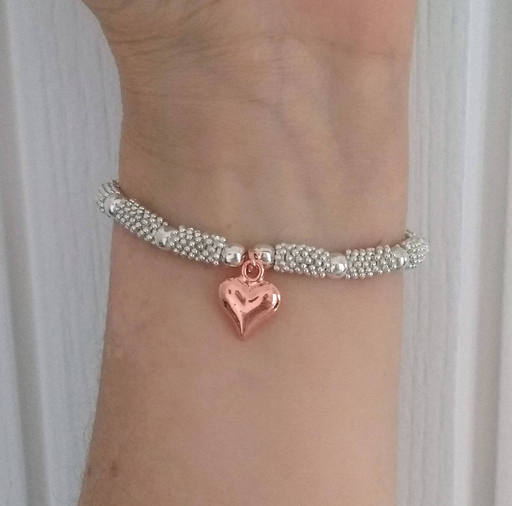 Rose Gold Heart Bracelet Silver Bracelet Rose Gold Heart Etsy
