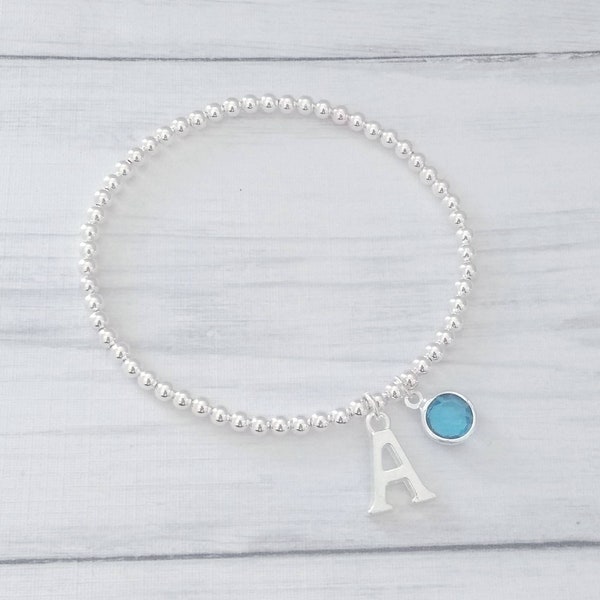 Personalised Bracelet, Initial Bracelet, Birthstone Bracelet, Stretch Bracelet, Birthday Gift for Her, Beaded Bracelet, Stacking Bracelets