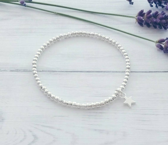 Star Heart & Crystal Silver Plated Stacking Bracelet ~ Stretch Elastic Handmade Star Heart & Crystal Silver Plated Stacking Bracelet ~ Stretch Elastic Handmade