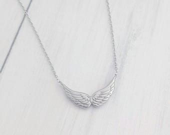 Angel Wing Necklace, Stainless Steel Chain, Minimalist Jewellery