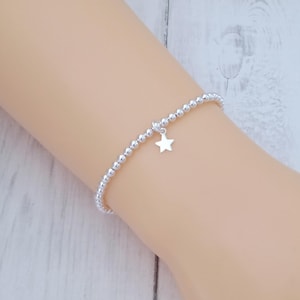 Silver Beaded Star Charm Bracelet, Stacking Stretch Jewelry