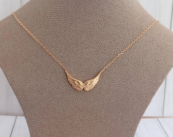 18k Angel Wing Necklace, Stainless Steel Chain, Minimalist Jewellery