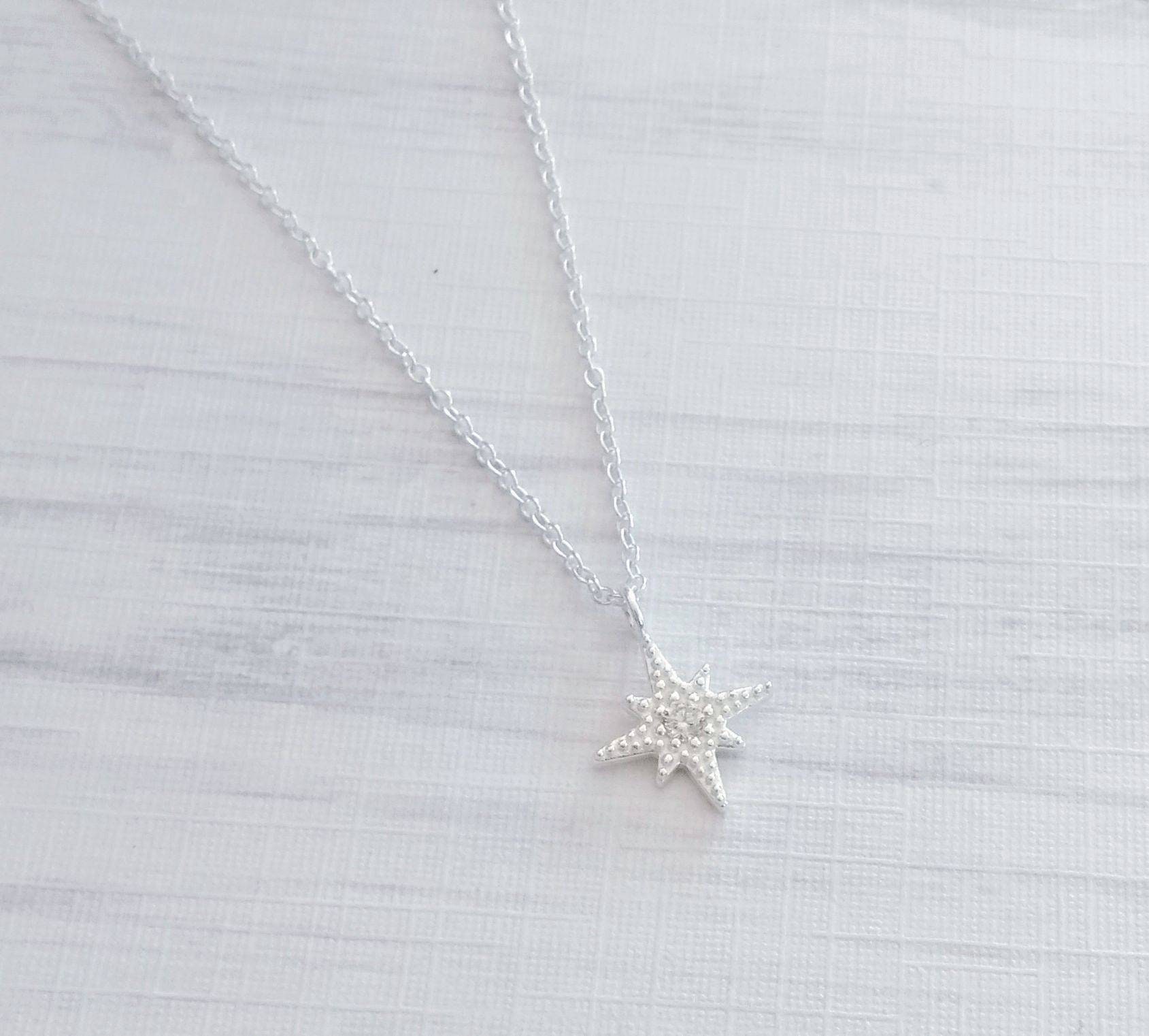 Silver North Star Necklace, Sterling Silver Necklace, CZ