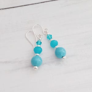 Turquoise Dangle Earrings, Silver Plated Drop Earrings
