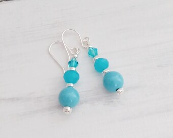 Turquoise Dangle Earrings, Silver Plated Drop Earrings