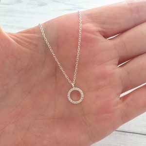 Silver Circle Necklace, Crystal Circle Necklace, Sterling Silver Necklace, Cubic Zirconia Necklace, Minimalist Jewellery, Dainty Necklace,