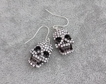 Skull Dangle Earrings, Halloween Drop Earrings